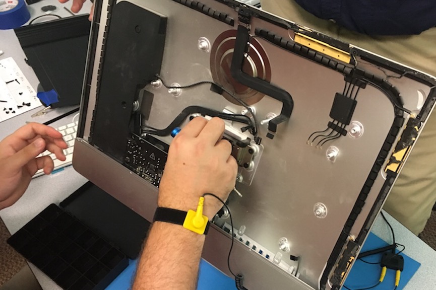 Photo of an iMac 21-inch repair exercise at a class we led at ComputerTree, Windston-Salem, NC.