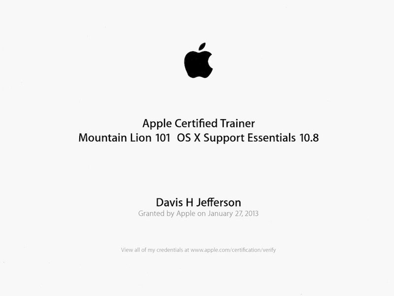  Apple Certified Trainer (ACT Mountain Lion 101) 